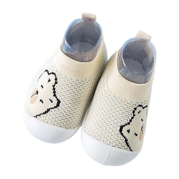 Toddler Shoes for Unisex Closed Toe Knit Mesh Cartoon Jacquard On Shoes Anti Soft Sole Toddler Sneaker for Baby First Walkers Summer Beige Size 5