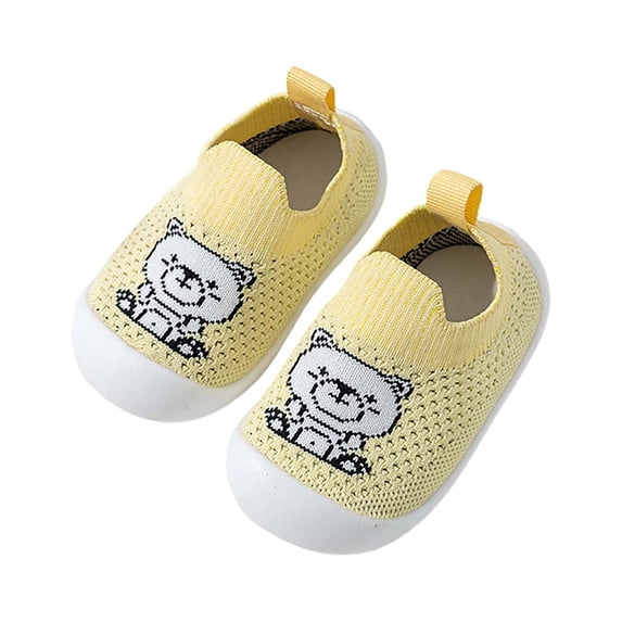 Toddler Shoes for Unisex Closed Toe Knit Mesh Cartoon Jacquard On Shoes Anti Soft Sole Toddler Sneaker for Baby First Walkers Summer Yellow Size 13