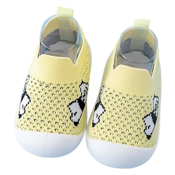 Toddler Shoes for Unisex Closed Toe Knit Mesh Cartoon Jacquard On Shoes Anti Soft Sole Toddler Sneaker for Baby First Walkers Summer Yellow Size 13