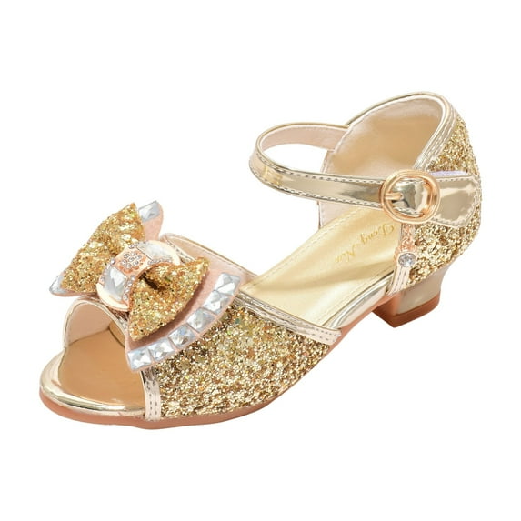 Toddler Shoes With Diamond Shiny Sandals Princess Bow Tie Shoes Low Heels Crystal Slipper for Girls tacones para niñas Flower Wedding Shoes