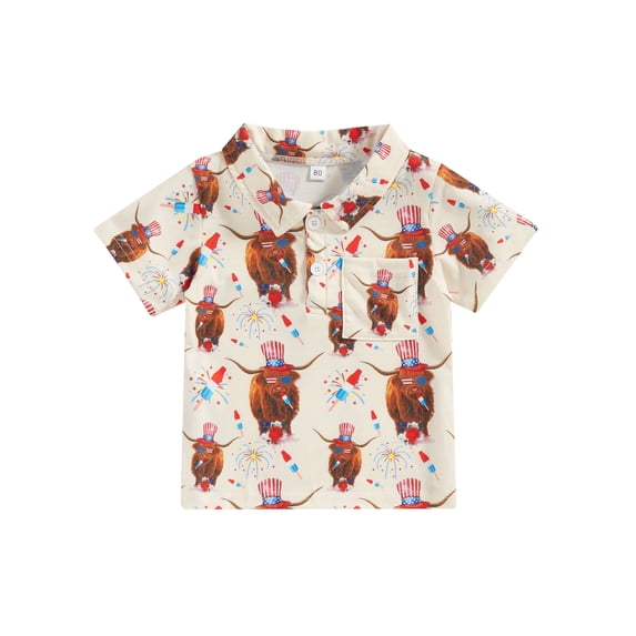Toddler Short Sleeve Button Down Lapel Shirt Baby Boy Summer T-Shirt Tops 4th of July Outfits Independence Day Clothes