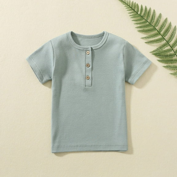 Toddler Short Sleeve Henley Shirt Boys Ribbed T-Shirt 2-6Years Summer Tops