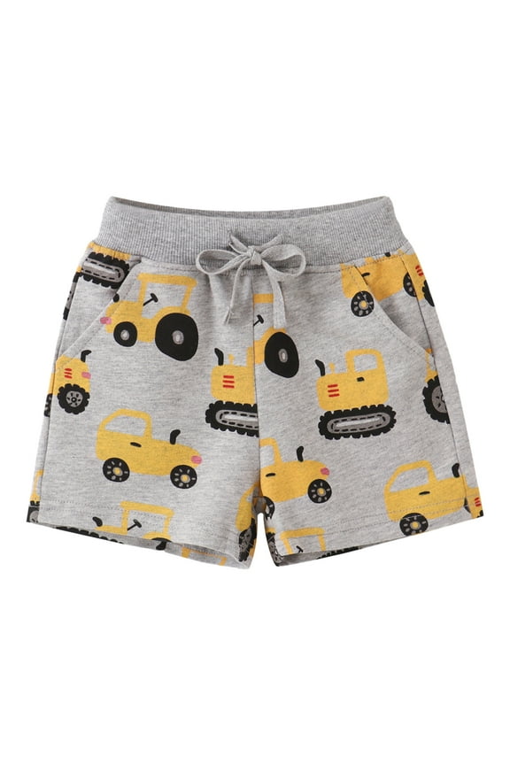 Toddler Shorts for Boys Cartoon Print Funny Pull-On Cotton School Sport Shorts Elastic Waist Athletic Shorts Toddler Boy Summer Clothes Grey,3-4 Years
