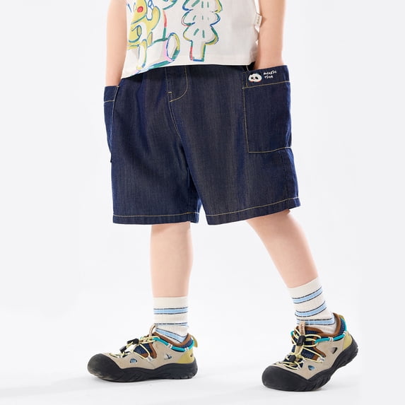 Toddler Shorts Boys Denim Like Shorts Blend Five Point Length Pocket Elastic Waist Solid Print Loose Fit Lightweight Pants Black 18 Months-24 Months
