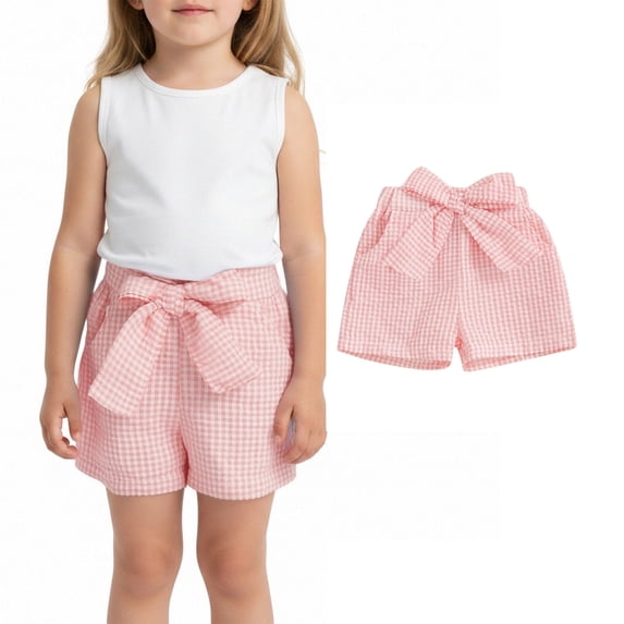 Toddler Shorts Girls Bow Shorts Casual Plaid Summer Shorts Girl Shorts Size 18-24 Months