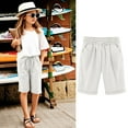 thumbnail image 1 of Toddler Shorts Girls Knee Length High Waisted Summer Shorts Comfy Drawstring Short Pants With Pockets, 1 of 8