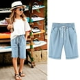 thumbnail image 1 of Toddler Shorts Girls Knee Length High Waisted Summer Shorts Comfy Drawstring Short Pants With Pockets, 1 of 8