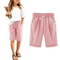 thumbnail image 1 of Toddler Shorts Pack Girls Linen Shorts Bermuda Wide Leg Elastic Waist Summer Teen Girls Casual Lightweight Pull on Shorts with Pockets, 1 of 7