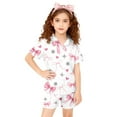 thumbnail image 1 of Toddler Silk Girls Pajamas Set Valentines Day Pajamas Short Sleeve Bow Button Down Shirt Pajama Set for Girls 2-3 Years, 1 of 4
