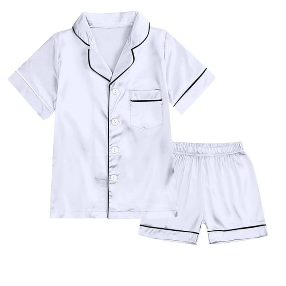 Toddler Silk Pajama Set Short Sleeve Button-Down Shirts Shorts Summer Outfits for Girls Clothes Size 3T