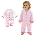 thumbnail image 1 of Toddler Silk Pajamas Valentines Day Pajama Heart Feather Trim Button down Long Sleeve Jumpsuit Loungewear Infant Girl Sleepers 18-24 Months, 1 of 8