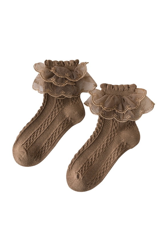 Toddler Single Layer Lace Socks Girls Ruffle Eyelet Frilly Princess for Baby Little Kids for Ages 0-8 Years Ruffle Socks for Girls(Color:Brown,Size:38)