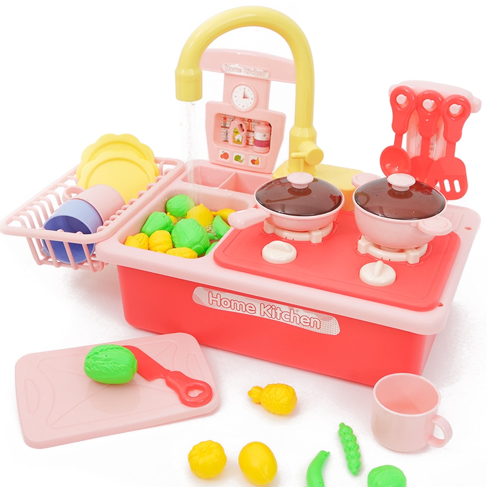 MAGICNIU Kitchen Sink Play Set with Running Water Pretend Play Kitchen Toy Sink with Upgraded Electric Fauce Role Play Kitchen Water Toys Set for 3-6 Years Boys Girls