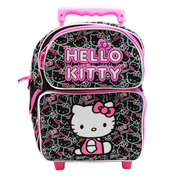 Toddler Size Hello Kitty Rolling Backpack -Pink/Black Kitty Face Preschooler Backpack