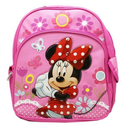 Toddler Size Minnie Mouse Butterflies and Flowers Pink Backpack (12in)