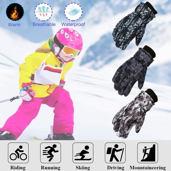 Toddler Ski Gloves Plain Design Warm Lined and Knit Texture for ...