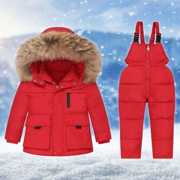 Toddler Ski Suits Big Kids Skiwear Boys Girls Fashion Solid Color Down Jackets Keep Thickening Warm Outdoor Coat Jumpsuit Set on Clearance