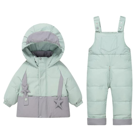 Kids Winter Snowsuit Coat Boys Girls Fashion Solid Color Down Jackets Keep Thickening Warm Outdoor Coat Jumpsuit Set