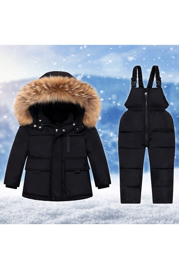 Ski Suits for Kids, Boys Girls Fashion Solid Color Down Jackets Keep Thickening Warm Outdoor Coat Jumpsuit Set