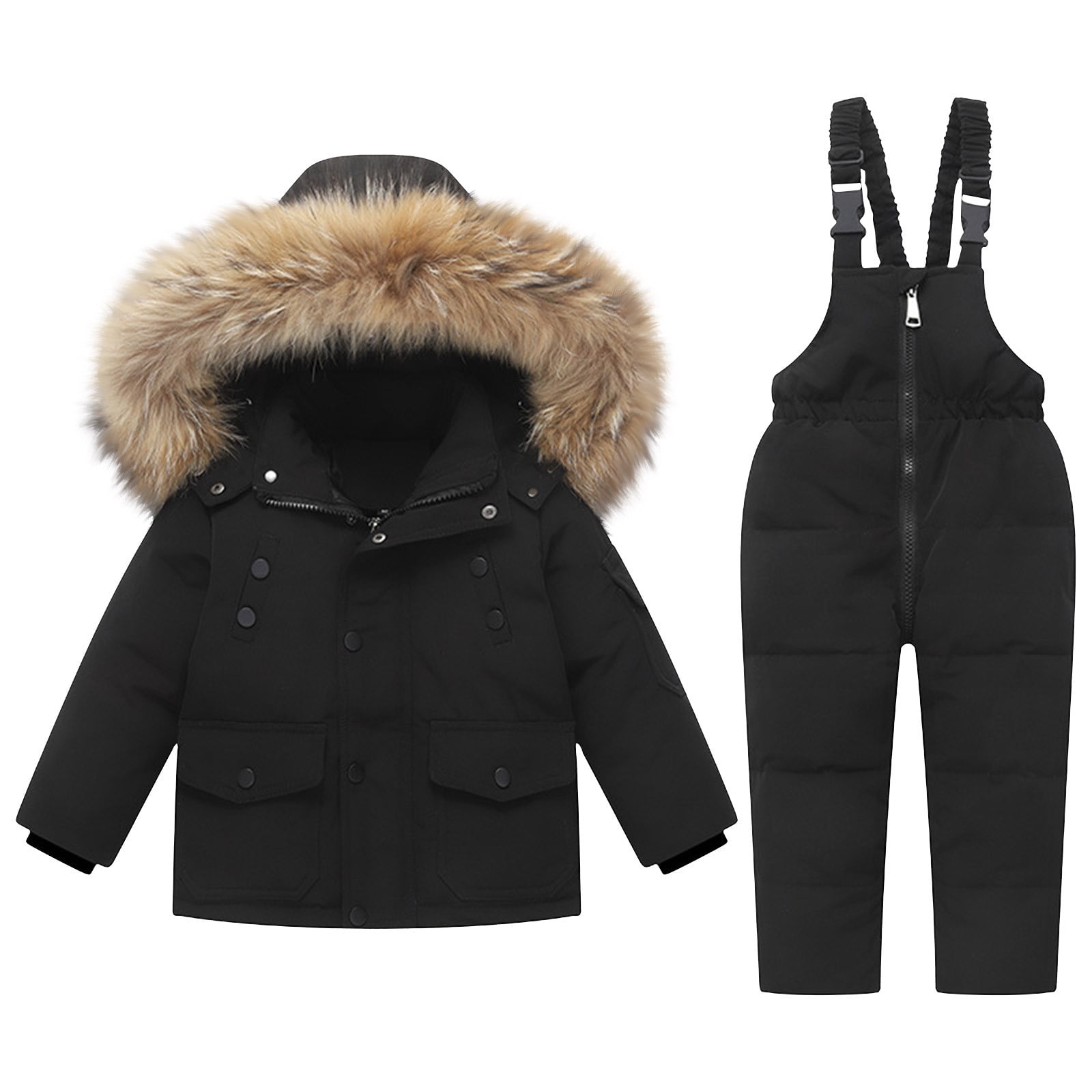 Toddler Ski Suits - Unisex Baby Girls' Boys' Snow Suits - Kids Winter Long Sleeve Hooded Puffer Jackets and Skiing Bibs 2 Piece Snowsuit for Outdoor Snowboarding Down Coats