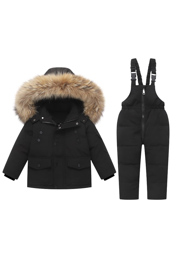 Toddler Ski Suits - Unisex Baby Girls' Boys' Snow Suits - Kids Winter Long Sleeve Hooded Puffer Jackets and Skiing Bibs 2 Piece Snowsuit for Outdoor Snowboarding Down Coats