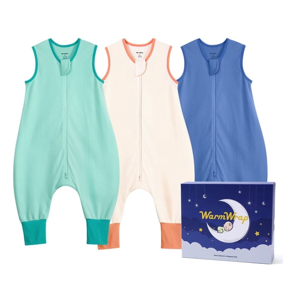 Toddler Sleep Sack with feet 12-24 Months, 0.5 TOG Lightweight Summer 100% Cotton Breathable Wearable Blanket with Legs, 3 Pack, 2-Way Zipper