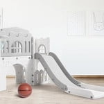 Toddler Slide Indoor, 8 in 1 Indoor Playground for Kids 4  Toddler Playset with Climber, Basketball Hoop, Tunnel and Storage Space Kids Outdoor Slide Playset