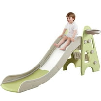 Toddler Slide Indoor Outdoor for Kids, 3 in 1 Foldable Kids Slide Easy Set Up Playset with Basketball Hoop & Ball, Freestanding Baby with Extra Long Slipping Slope for Kid Age 2-7