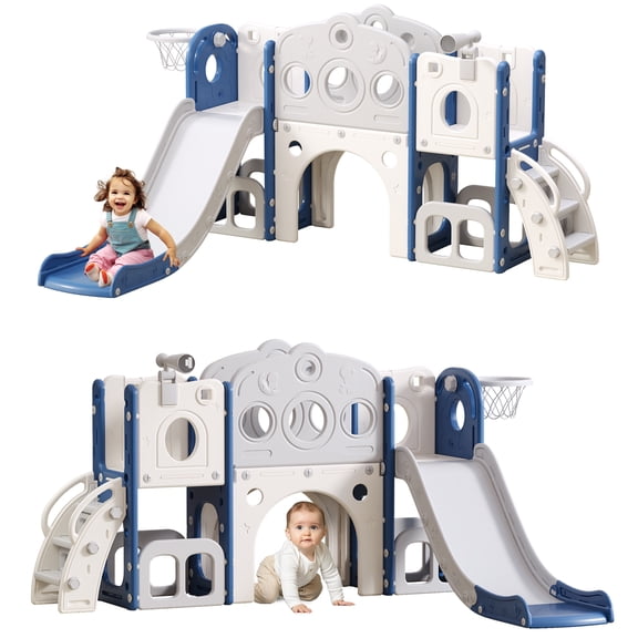 Gitawusa Indoor Plastic Toddler Play Set with Slide, Basketball Hoop and Bal