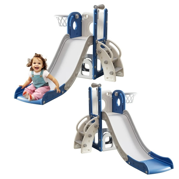 Toddler Slide, Kids Slide for Toddlers Indoor Playset for Toddlers with Basketball Hoop and Ball Playset Telescope