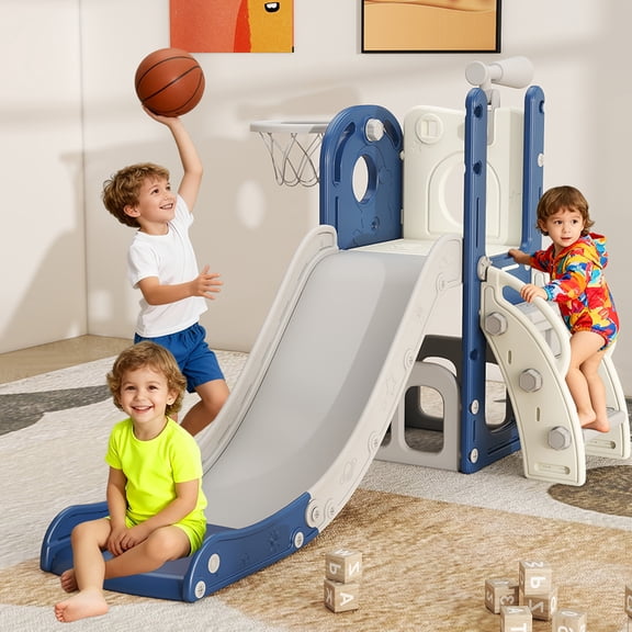 Toddler Slide, Kids Slide for Toddlers Indoor Playset for Toddlers with Basketball Hoop and Ball Playset Telescope