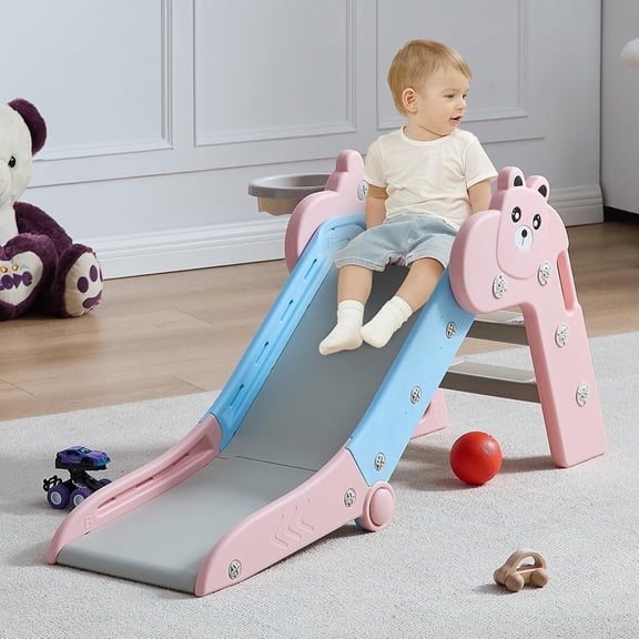 Toddler Slide Kids Slides for Indoor & Outdoor Playset Playground Backyard Climber Set with Basketball Hoop Freestanding Baby