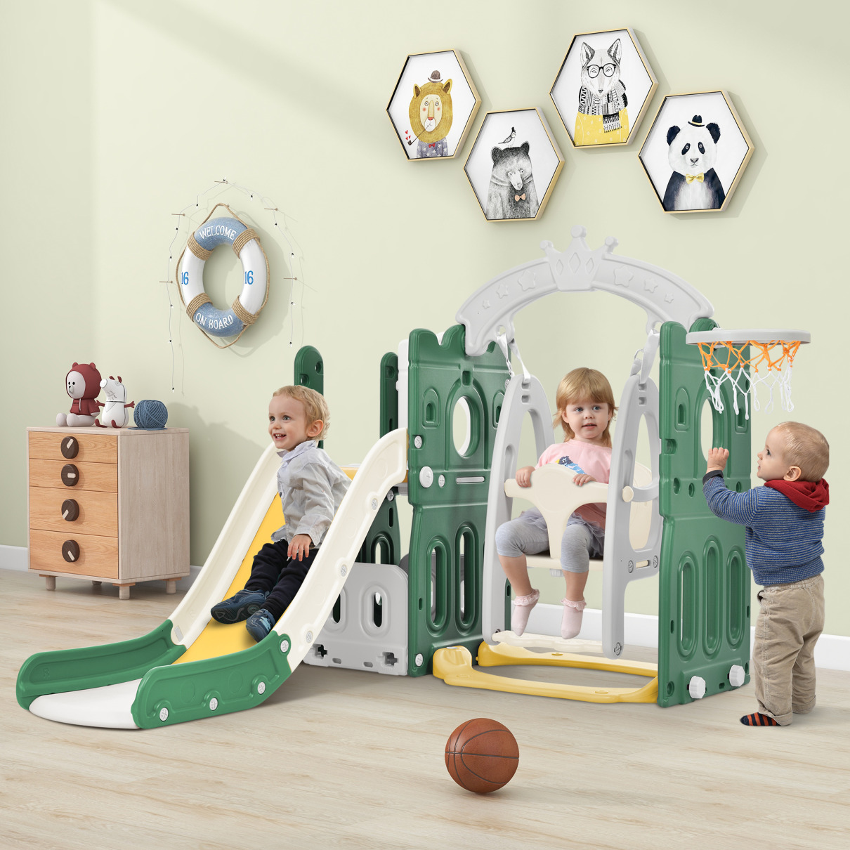 Toddler Slide and Swing Set 5 in 1, Kids Playground Climber Slide