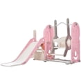thumbnail image 1 of Toddler Slide and Swing Set 5 in 1, Kids Playground Climber Slide Playset with Basketball Hoop Freestanding Combination for Babies Indoor & Outdoor,64.2"Lx63.4"Wx40.2"H,Pink, 1 of 10