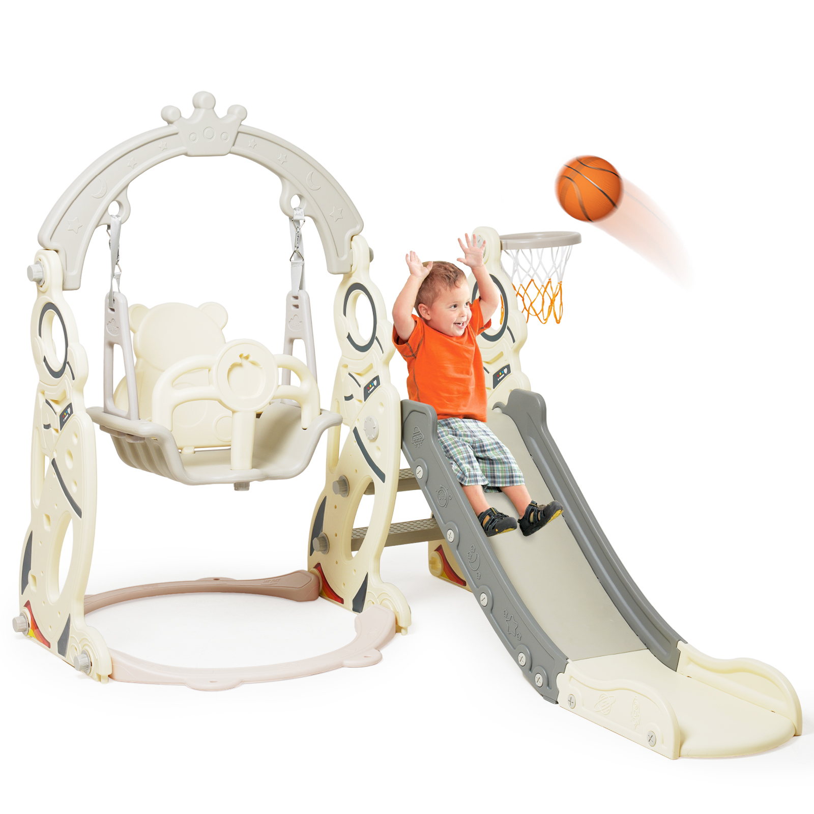 Toddler Slide and Swing Set 4 in 1 Baby Slide Climber Playset with