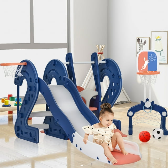 Toddler Slide and Swing Set 6 in 1, Kids Playground Climber Playset