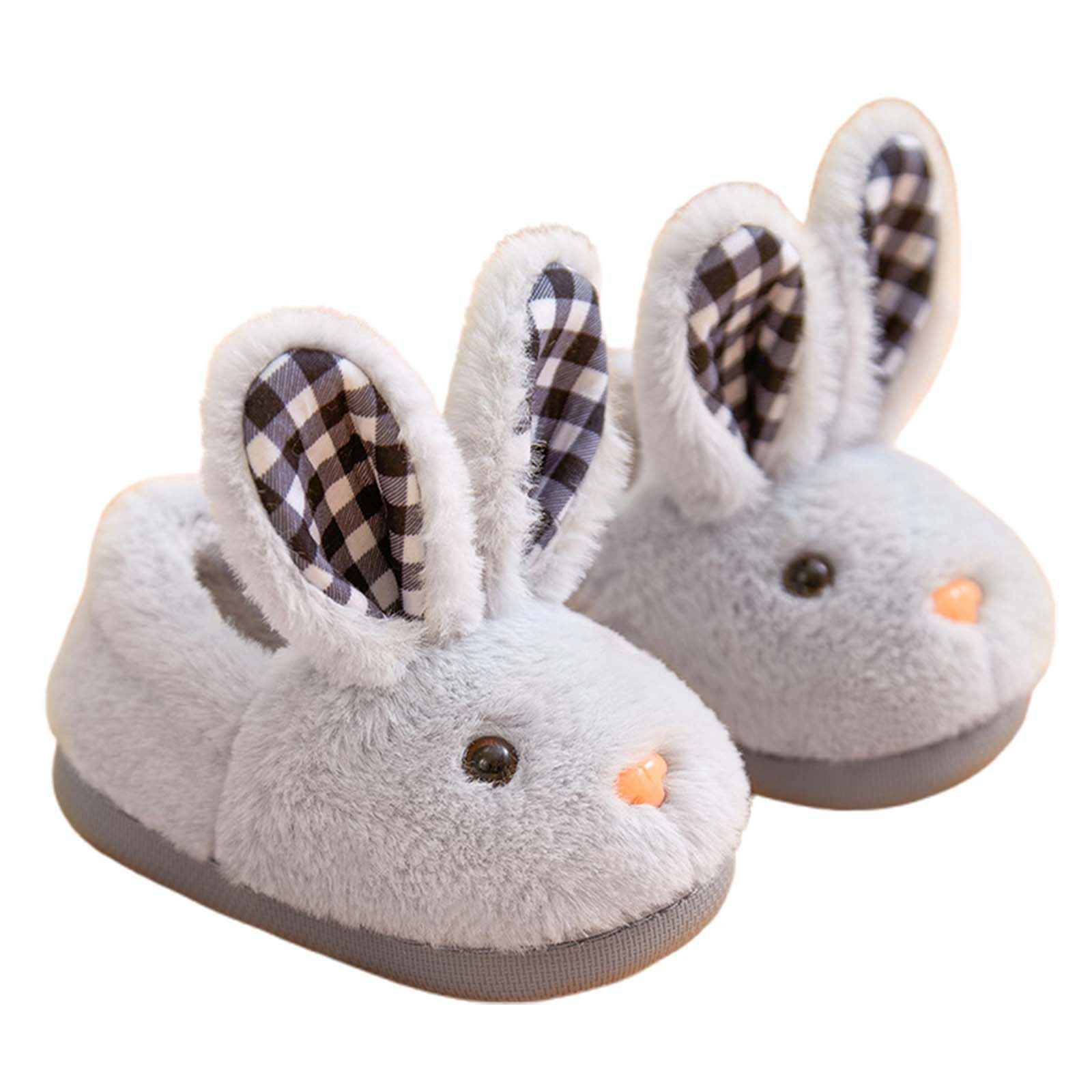 Toddler Slippers Autumn Winter Fashion Cute Flat Bottom Soft Warm Cartoon Rabbit Shape Slippers Baby Shoes Grey 18 Months-24 Months