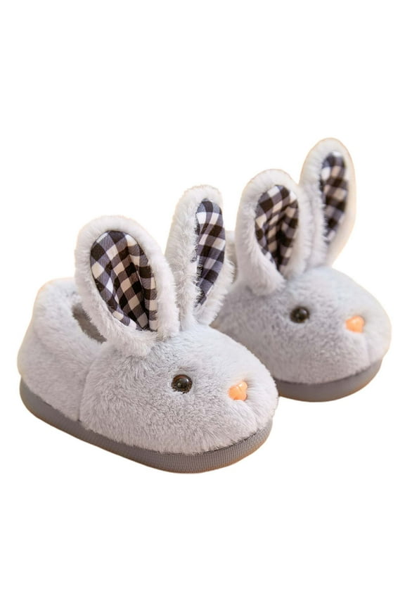 Toddler Slippers Autumn Winter Fashion Cute Flat Bottom Soft Warm Cartoon Rabbit Shape Slippers Baby Shoes Grey 18 Months-24 Months