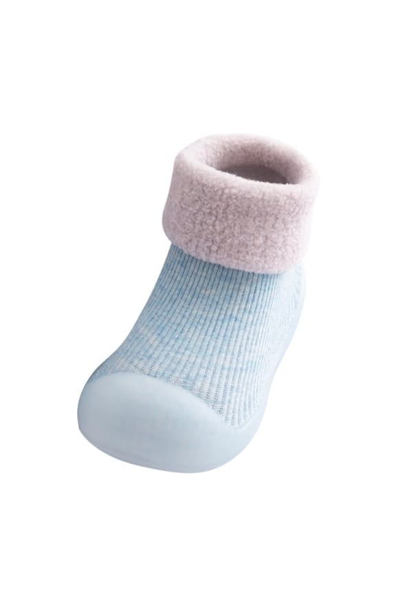 Toddler Slippers,Boys Knit Slipper Socks Rubber Sole Warm Soft Toddler Shoes Indoor Outdoor Use,Cute Slippers,Light blue,2-2.5 Years