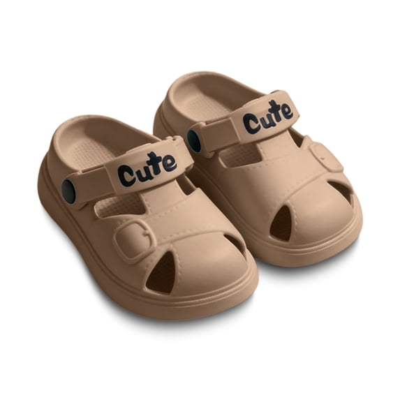 Toddler Slippers Breathable Comfortable Thick Sole Kids Clogs Outdoor Beach Pool Water Shoes Brown Size 3-4 Years