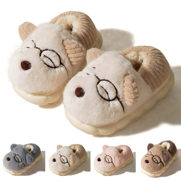 Toddler Slippers,Children Slippers Furry Flat Round Toe Cartoon Warm Children Slippers For Home Comfort,Kids Slippers,Z02 Beige,8-9 Years