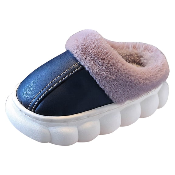 Toddler Slippers Girls Boys Fuzzy House Slippers Winter Warm Waterproof Soft Plush Fleece Lined Memory Foam House Shoes Blue Size 2.5 Big Kids
