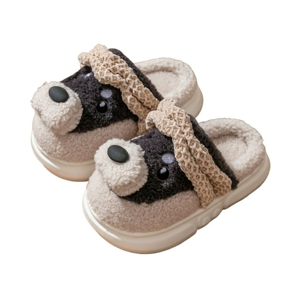 Toddler Slippers,Girls Cozy Booties Indoor Winter Slippers Toddlers Kids Adorable Dog Design Soft Warm Home Footwear,Cute Slippers,Grey,3.5-4 Years