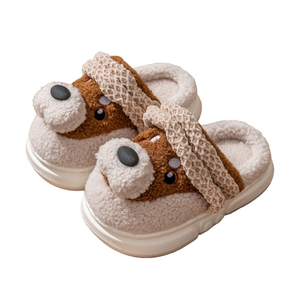 Toddler Slippers - Girls Cozy Booties Indoor Winter Slippers Toddlers Kids Adorable Dog Design Soft Warm Home Footwear - Kids Slippers,Color:Brown,Size:18-24 Months