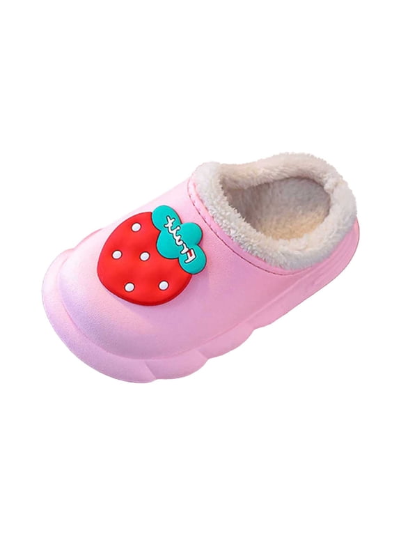 Toddler Slippers - Girls Slippers Warm Winter Fuzzy Lined Indoor Outdoor Comfortable Soft Sole Kids Shoes - Kids Slippers,Color:Pink,Size:7-8 Years