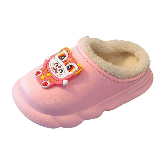 Toddler Slippers - Girls Slippers Winter Warm Indoor Outdoor Lined Cartoon Soft Sole Toddler Kids Shoes - Kids Slippers,Color:Pink,Size:9-9.5 Years