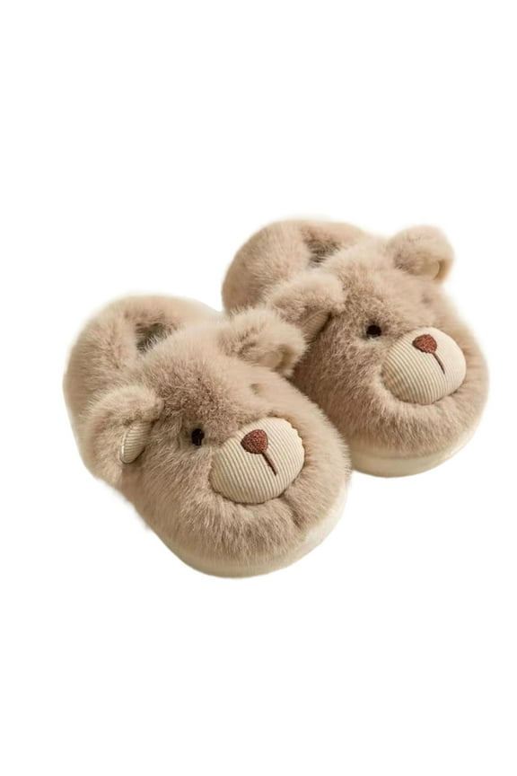 Toddler Slippers - Girls Winter Bear Slippers Soft Indoor Warm Home Shoes Comfortable Non- Toddler - Cute Slippers,Color:Beige,Size:7-8 Years