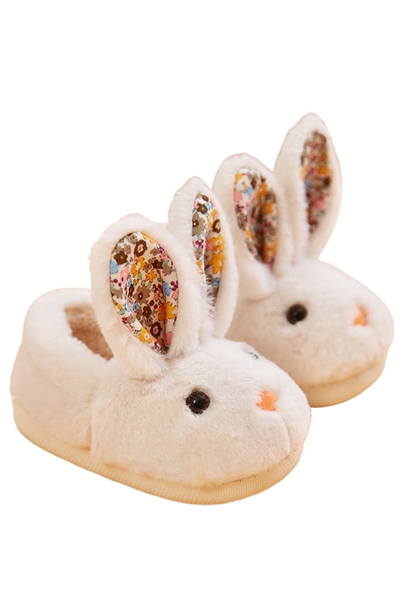 Toddler Slippers Kids Girls Cute Winter Slippers, Child Cartoon Rabbit Shape Warm House Shoes Toddler House Shoes 5 Years-6 Years White