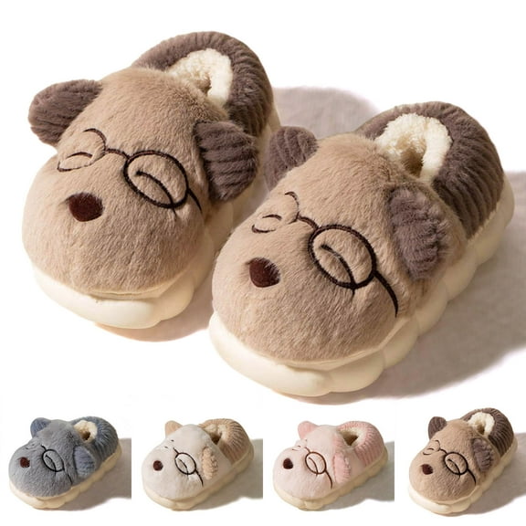 Toddler Slippers,Kids Slippers Furry Flat Warm for Children Boys Girls Non Winter Slippers for Home Indoor,Kids Slippers,Coffee,3-3.5 Years