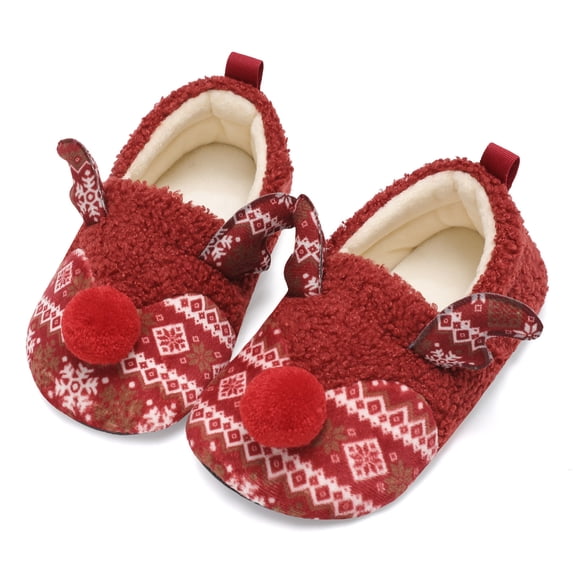 JOINFREE Toddler Christmas Reindeer Slippers for Boys Girls Warm Fuzzy House Shoes